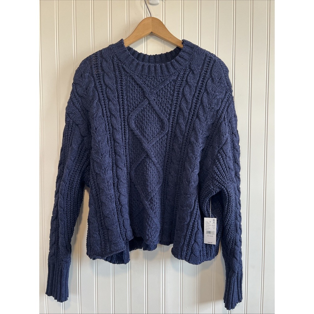 PacSun sweater cropped cable Knit‎ navy NWT women extra small